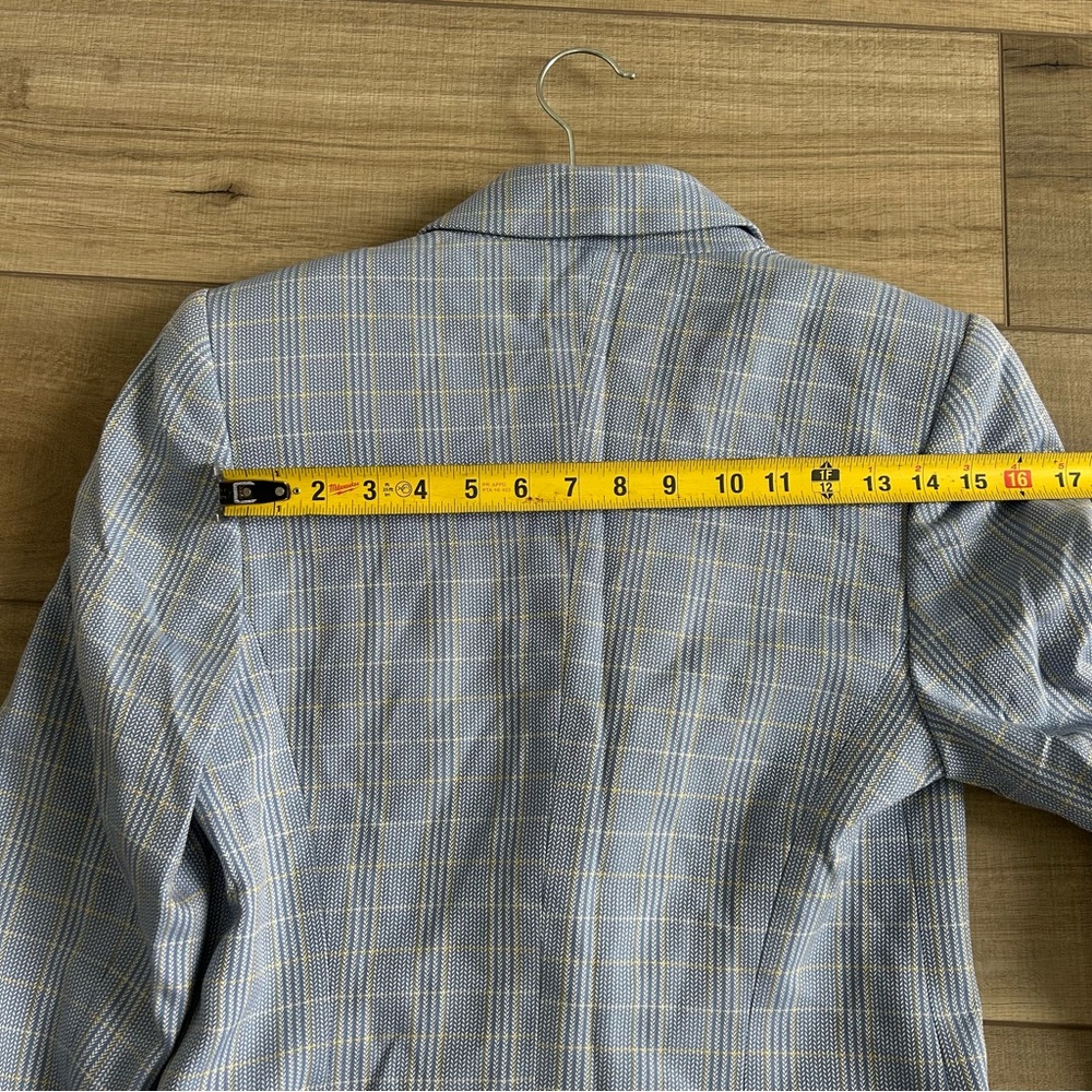 Vintage Escada Light Blue Yellow Plaid Single Button Wool Silk Blazer Jacket 36 - Picture 9 of 9